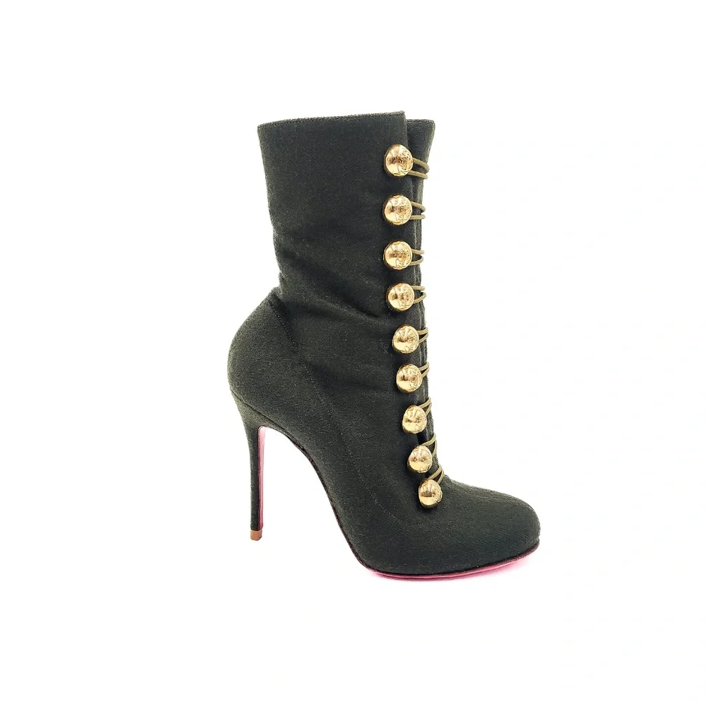 Christian Louboutin Green Napolean Wool Felt Ankle Boots Heels EU 37 - Picture 2 of 10